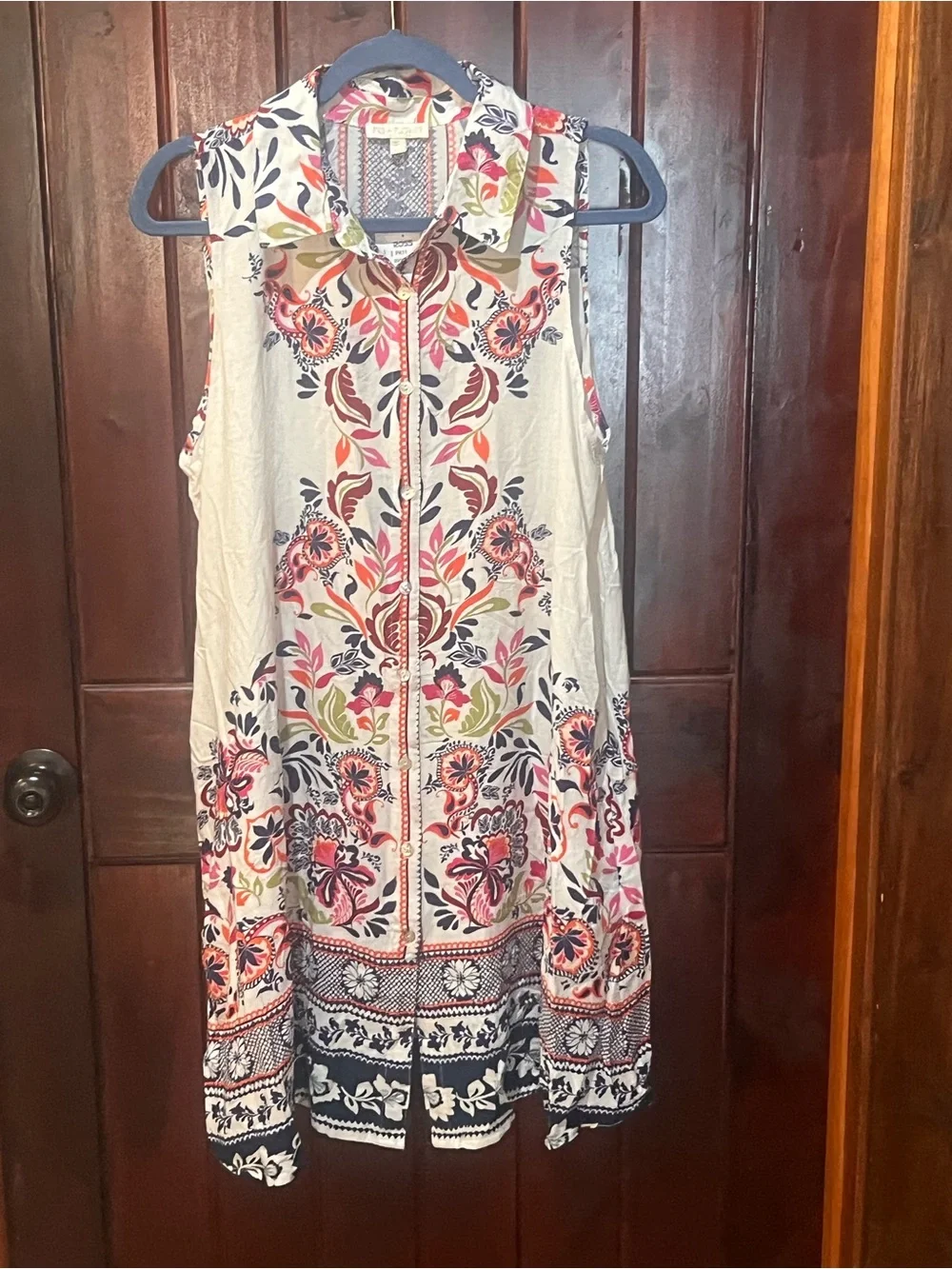 Fig & Flower linen Sleeveless A Floral Midi Dress in Cream and Multicolor NEW